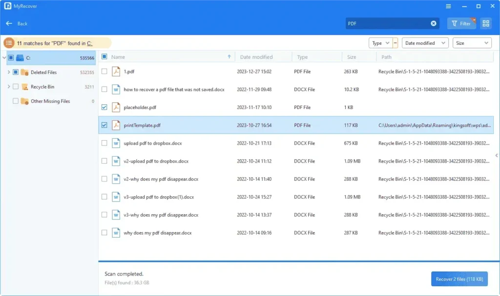 recover data